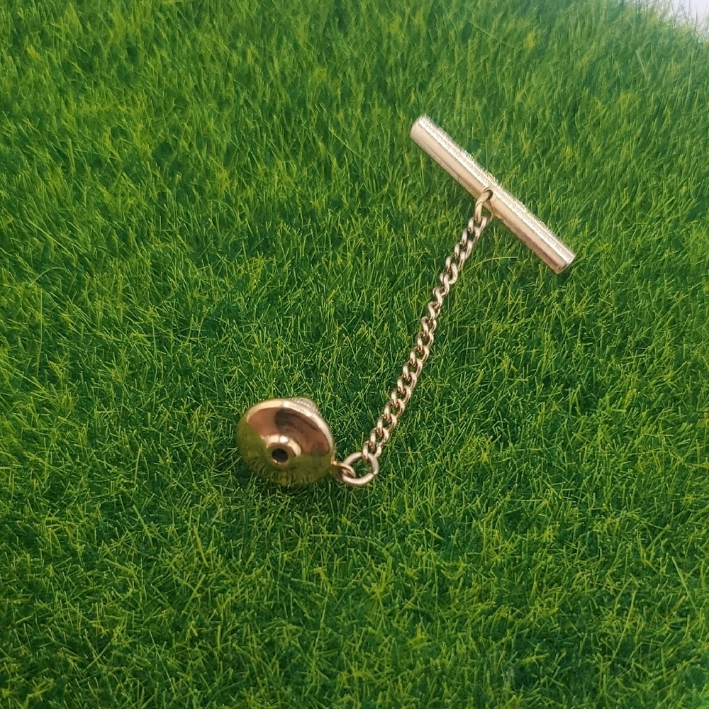 Vintage‎ Gold Tone Tie Tack with Chain Overflow